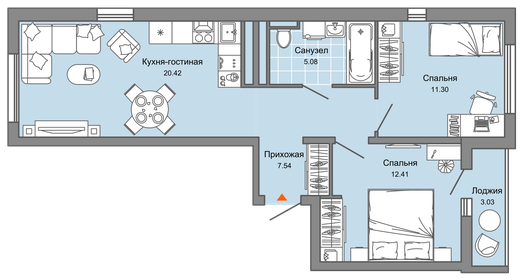 Квартира 58 м², 3-комнатная - изображение 1