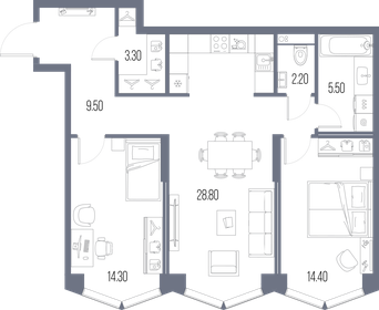 Квартира 78 м², 2-комнатная - изображение 1