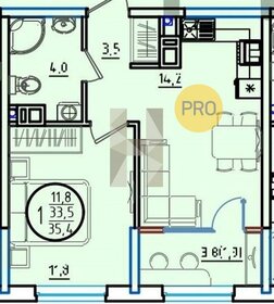 Квартира 35,4 м², 1-комнатная - изображение 1