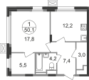 Квартира 50,1 м², 1-комнатная - изображение 1