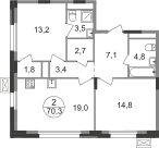 Квартира 70,3 м², 2-комнатная - изображение 1