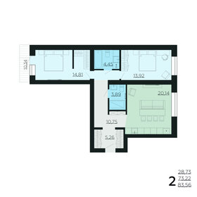 Квартира 83,6 м², 2-комнатная - изображение 1