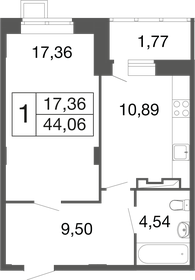 Квартира 44,1 м², 1-комнатная - изображение 1