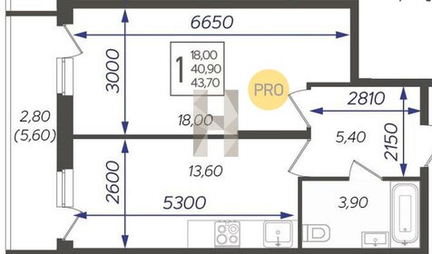 Квартира 43,7 м², 1-комнатная - изображение 1