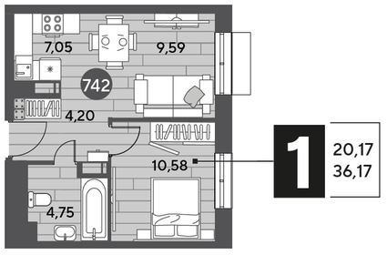 Квартира 36,2 м², 1-комнатная - изображение 1