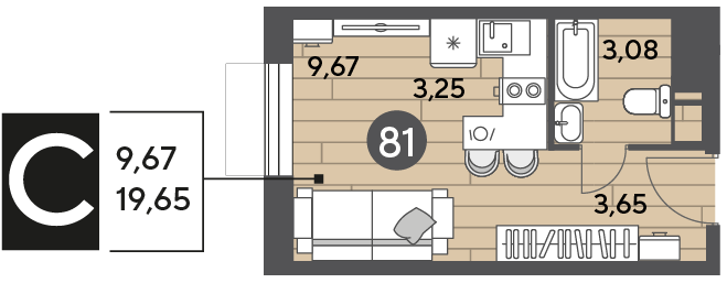19,7 м², квартира-студия 3 747 072 ₽ - изображение 62