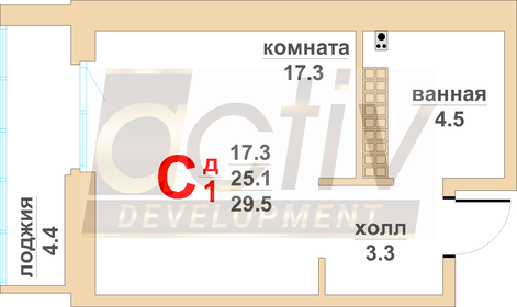 Квартира 25,1 м², 1-комнатная - изображение 1