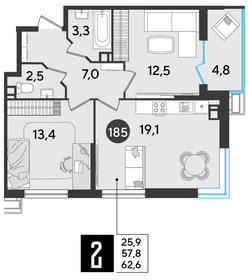 62,6 м², 2-комнатная квартира 7 950 200 ₽ - изображение 5