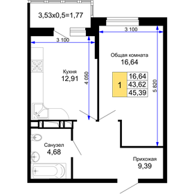 45,4 м², 1-комнатная квартира 5 719 140 ₽ - изображение 58