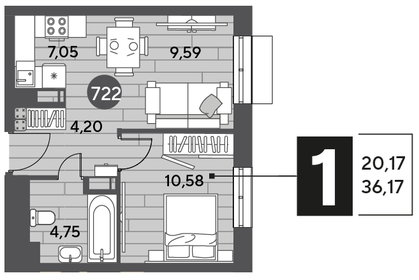 Квартира 36,2 м², 1-комнатная - изображение 1