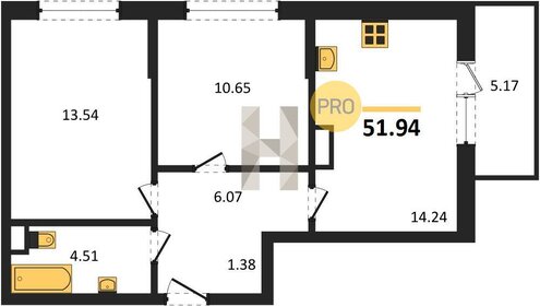 Квартира 51,9 м², 2-комнатная - изображение 1