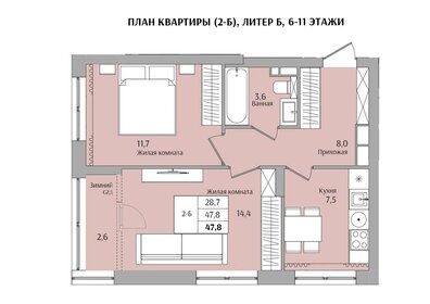 47,8 м², 2-комнатная квартира 7 286 584 ₽ - изображение 4