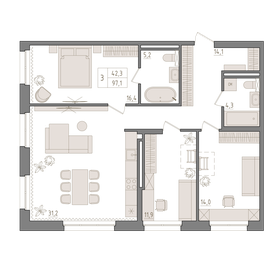 Квартира 97,1 м², 3-комнатная - изображение 1
