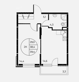 Квартира 39,6 м², 2-комнатная - изображение 1