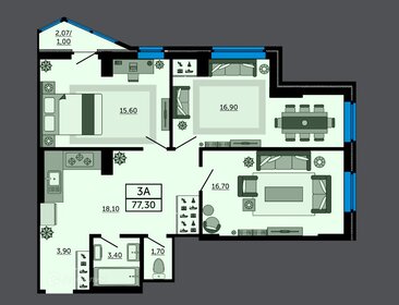 Квартира 76,8 м², 3-комнатная - изображение 1