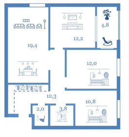 Квартира 77,3 м², 3-комнатная - изображение 1