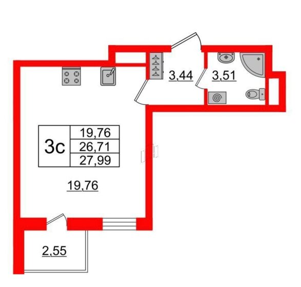 27 м², квартира-студия 4 950 000 ₽ - изображение 1