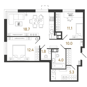 Квартира 63,3 м², 2-комнатная - изображение 1