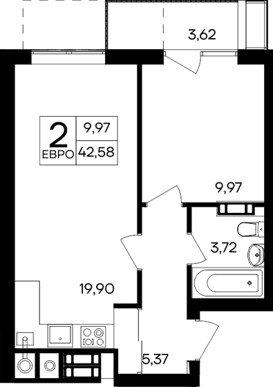 42,6 м², 1-комнатная квартира 5 024 440 ₽ - изображение 1