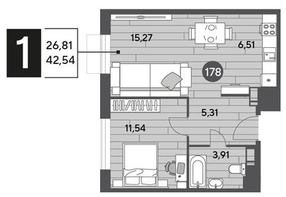 Квартира 42,5 м², 1-комнатная - изображение 1