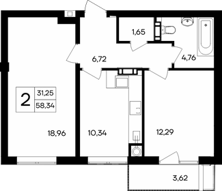 Квартира 58,3 м², 2-комнатная - изображение 1