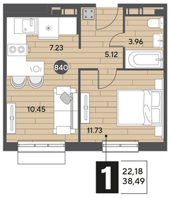 Квартира 38,5 м², 1-комнатная - изображение 1