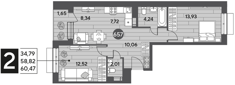 60,5 м², 2-комнатная квартира 9 203 534 ₽ - изображение 9