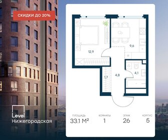 Квартира 33,1 м², 1-комнатная - изображение 1