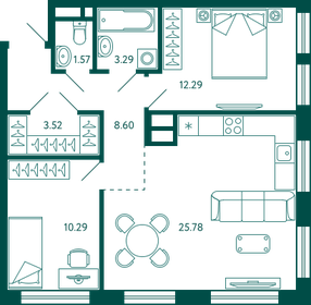 Квартира 65,3 м², 2-комнатная - изображение 1