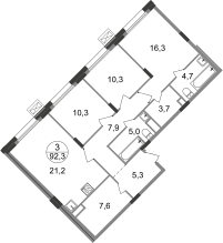 Квартира 92,3 м², 3-комнатная - изображение 1