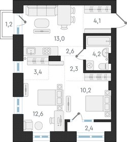 Квартира 52,4 м², 3-комнатная - изображение 1