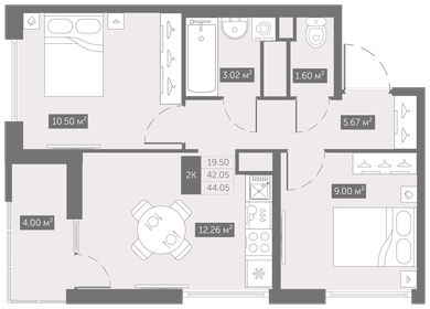 Квартира 44,1 м², 2-комнатная - изображение 1