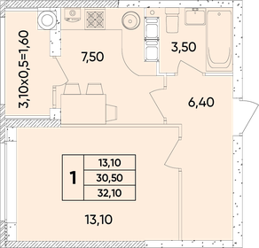 32,1 м², 1-комнатная квартира 4 381 650 ₽ - изображение 20