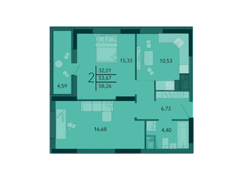 Квартира 58 м², 2-комнатная - изображение 1