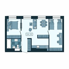 Квартира 54,2 м², 3-комнатная - изображение 1