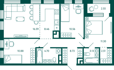 76 м², 3-комнатная квартира 11 950 000 ₽ - изображение 83