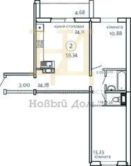 Квартира 59 м², 2-комнатная - изображение 1