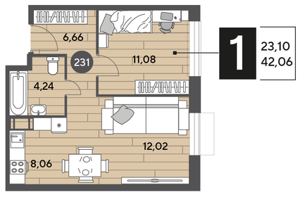 42,1 м², 1-комнатная квартира 6 950 000 ₽ - изображение 102