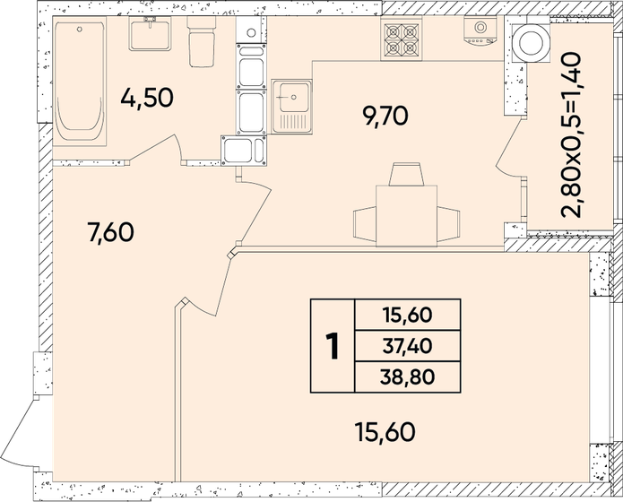 38,8 м², 1-комнатная квартира 4 877 160 ₽ - изображение 1