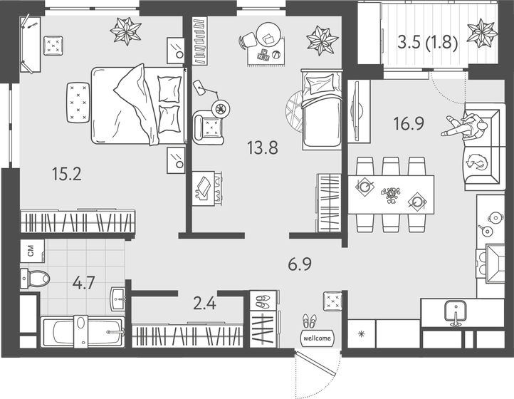 61,5 м², 1-комнатная квартира 13 065 080 ₽ - изображение 29