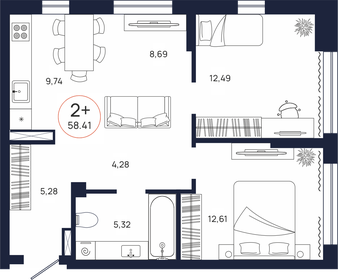 53,6 м², 2-комнатная квартира 6 974 000 ₽ - изображение 45