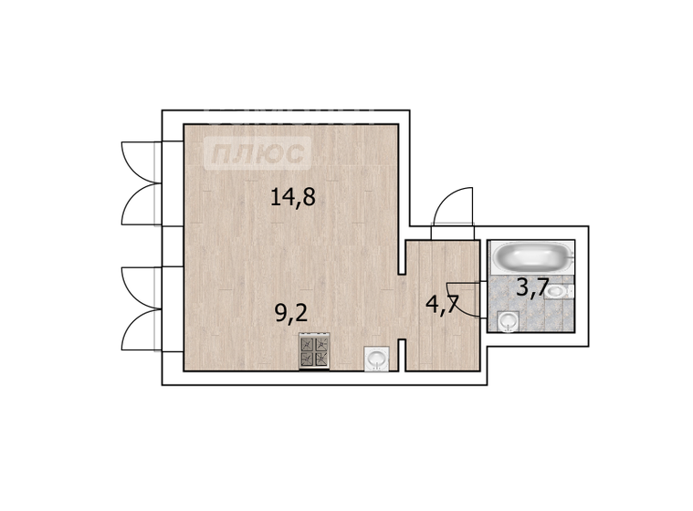 33 м², квартира-студия 8 300 000 ₽ - изображение 1