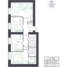 Квартира 72,3 м², 3-комнатная - изображение 2