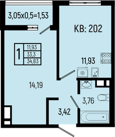 Квартира 34,8 м², 1-комнатная - изображение 1