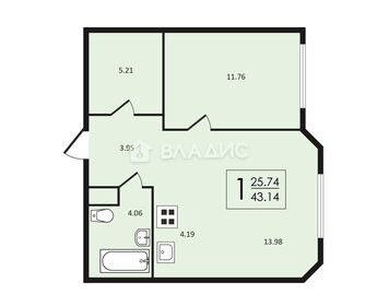 Квартира 43,2 м², 1-комнатная - изображение 1