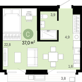 Квартира 37 м², студия - изображение 1