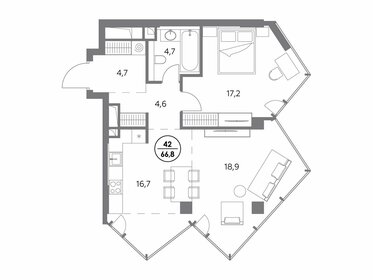 Квартира 66,8 м², 1-комнатная - изображение 1