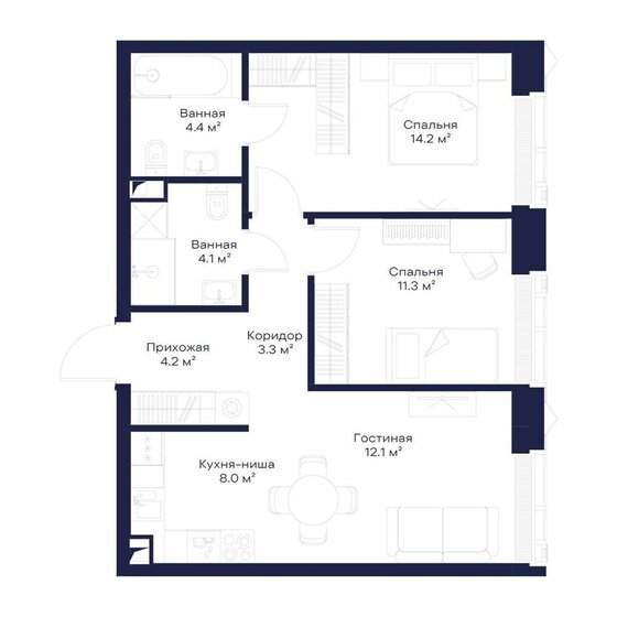 61,5 м², 2-комнатная квартира 32 631 276 ₽ - изображение 19