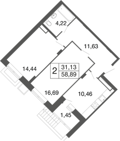 Квартира 58,9 м², 2-комнатная - изображение 1