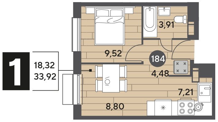 33,9 м², 1-комнатная квартира 5 220 288 ₽ - изображение 1